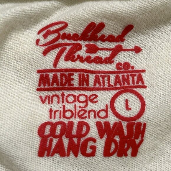 Buckhead Thread ATL Shirt Large Cream Red Tee Made in Atlanta Braves Local Pride - Picture 6 of 6